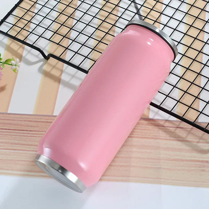 Stainless Steel Thermos Can with Straw – 300/500ml Insulated