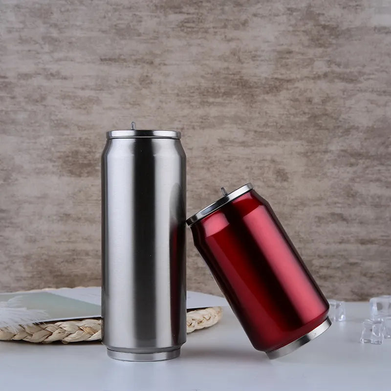 Stainless Steel Thermos Can with Straw – 300/500ml Insulated