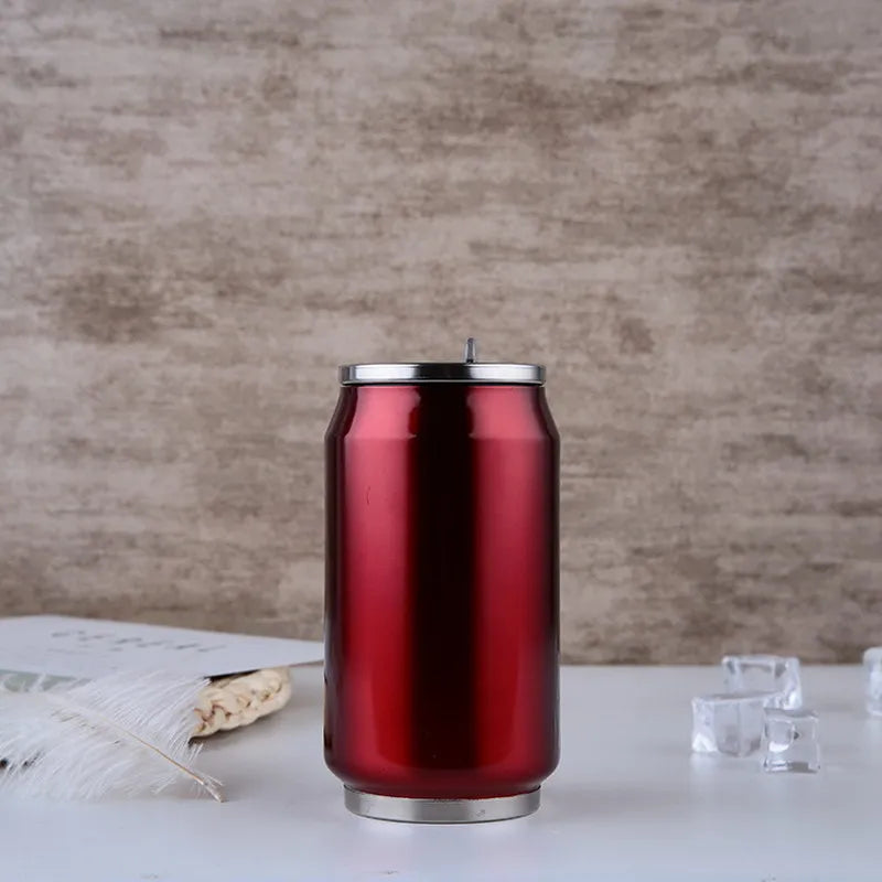Stainless Steel Thermos Can with Straw – 300/500ml Insulated