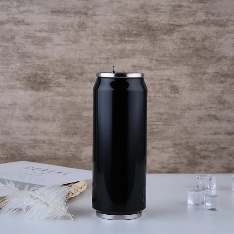 Stainless Steel Thermos Can with Straw – 300/500ml Insulated