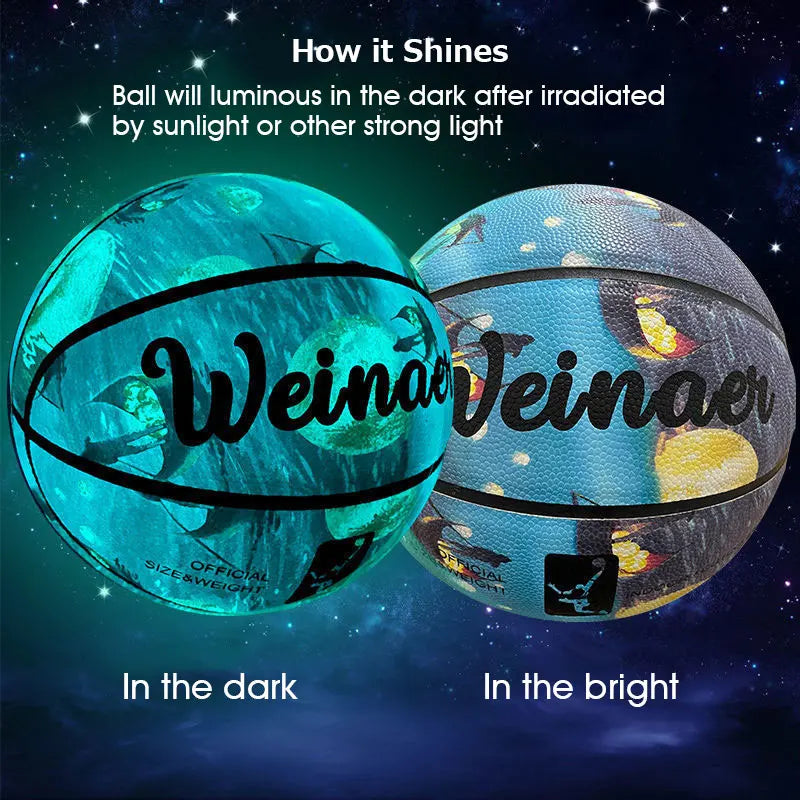 Glow-in-the-Dark Basketball – PU Soft Leather, Anti-Skid, Sizes 5-7