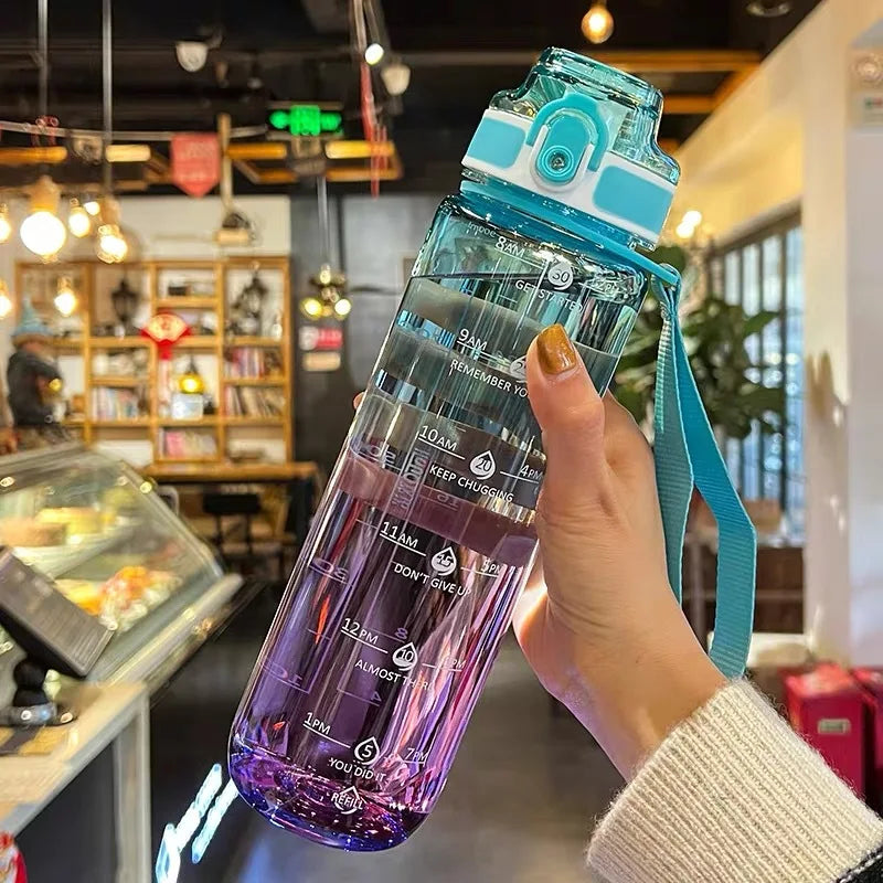 1L Gradient Sports Water Bottle with Time Marker – For School