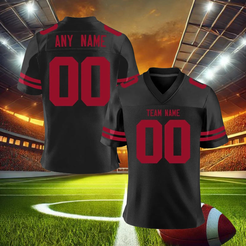 Custom Black Red Football Jersey – Personalized for All Ages