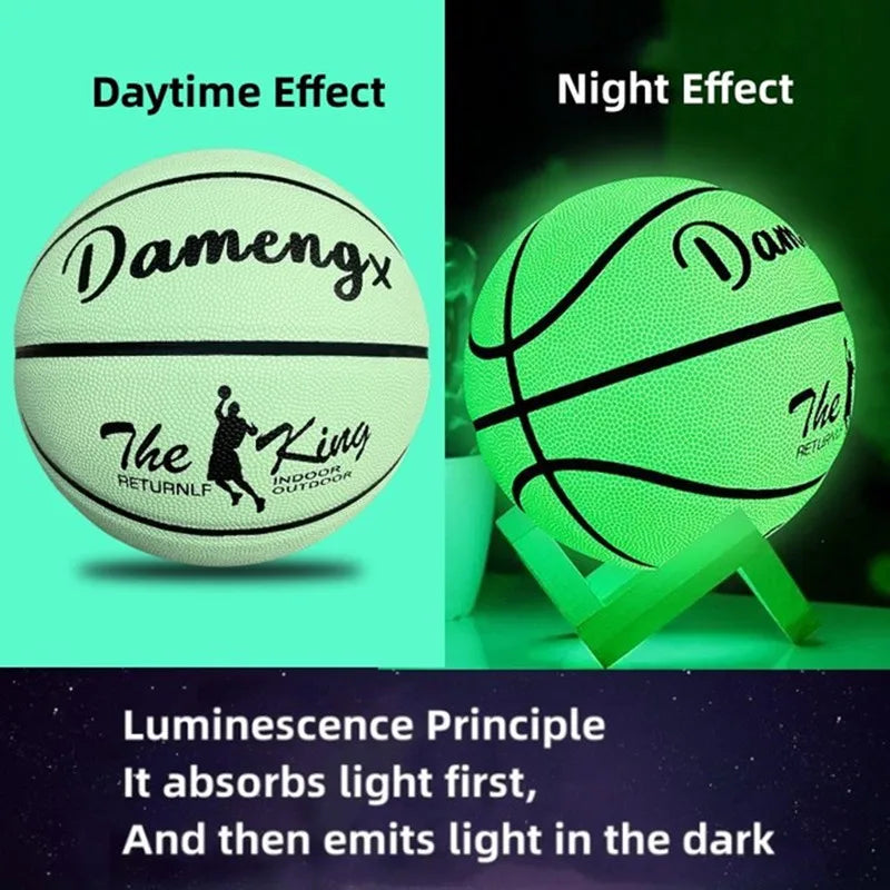 Glow-in-the-Dark Basketball – PU Soft Leather, Anti-Skid, Sizes 5-7