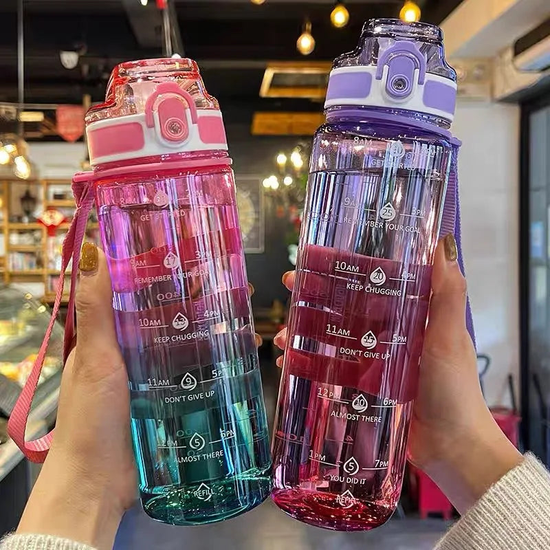 1L Gradient Sports Water Bottle with Time Marker – For School