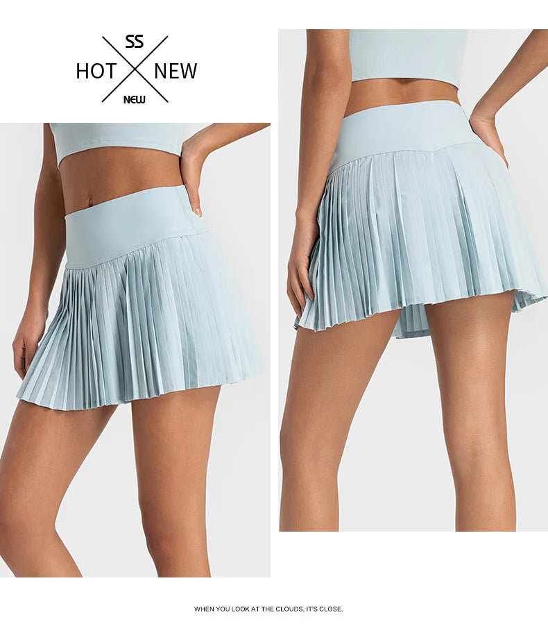 Women's High-Waist Tennis Skirt with Pockets & Quick-Dry