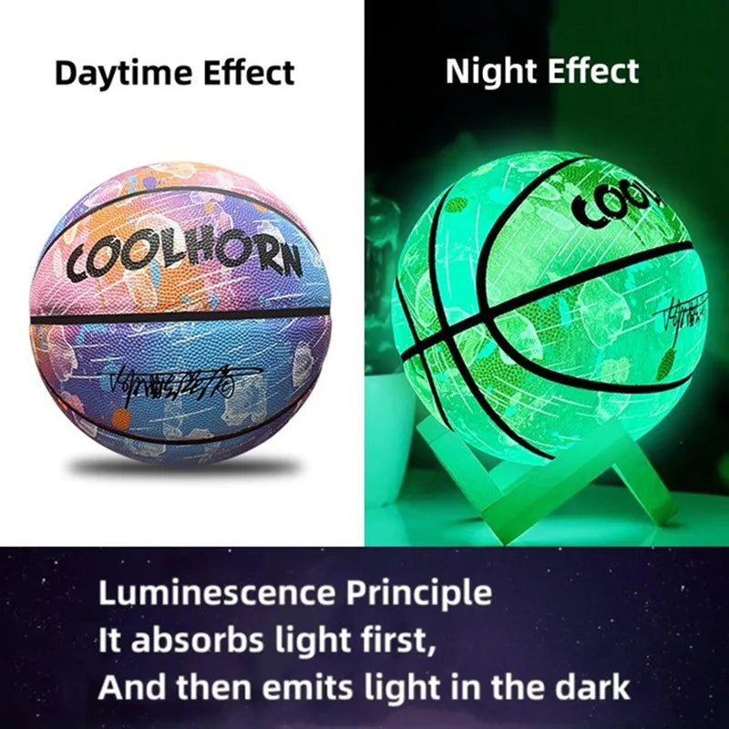 Glow-in-the-Dark Basketball – PU Soft Leather, Anti-Skid, Sizes 5-7