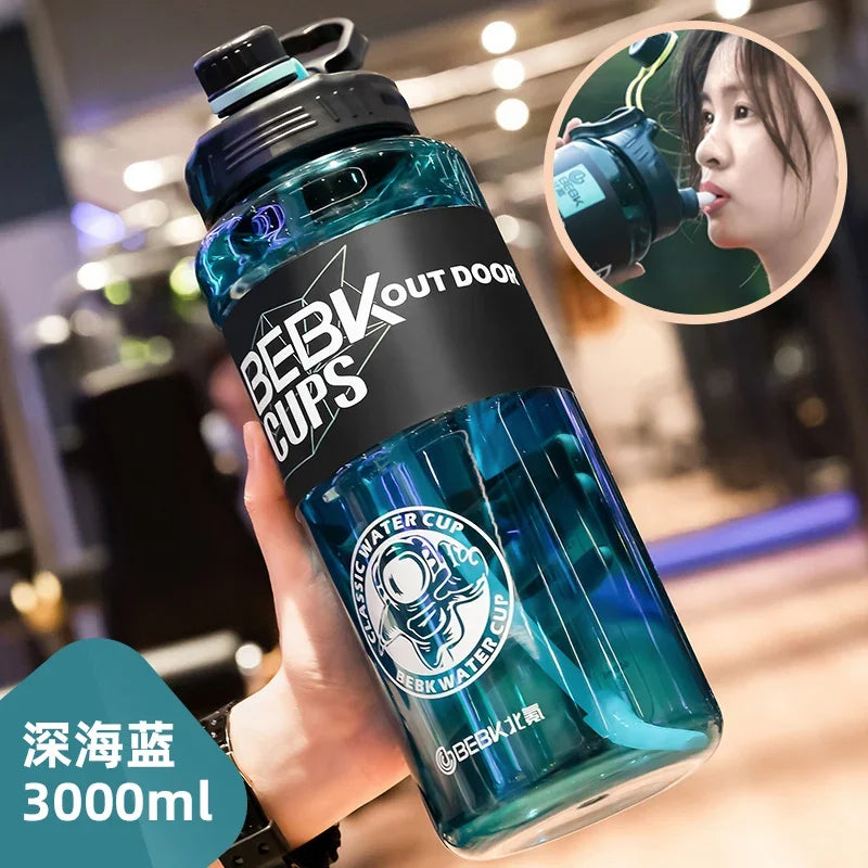 2L/3L Large Gym Water Bottle with Straw – BPA-Free & Durable