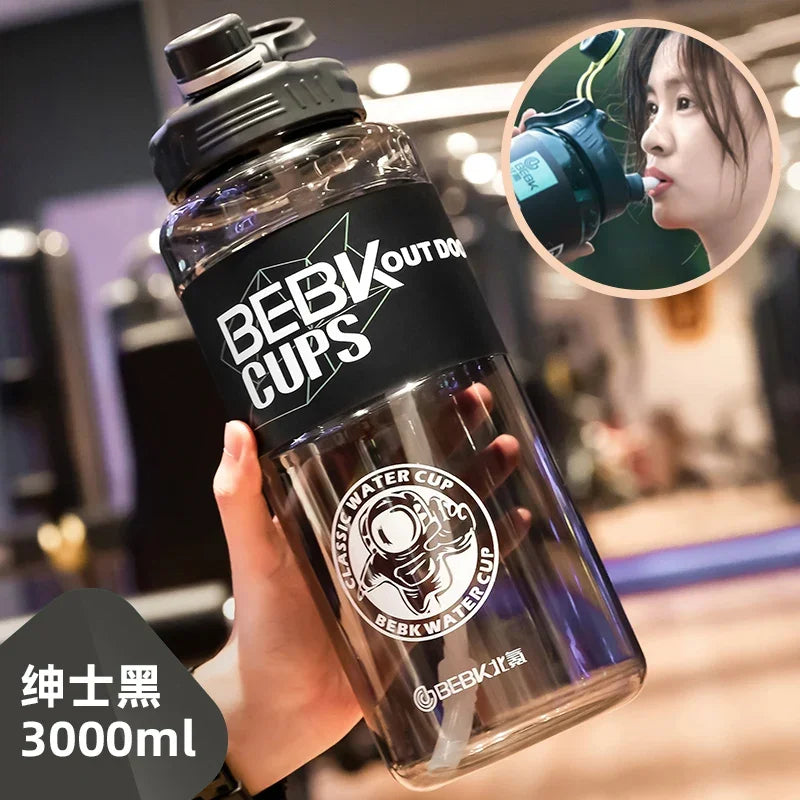 2L/3L Large Gym Water Bottle with Straw – BPA-Free & Durable