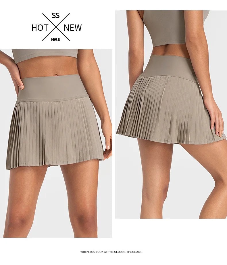 Women's High-Waist Tennis Skirt with Pockets & Quick-Dry
