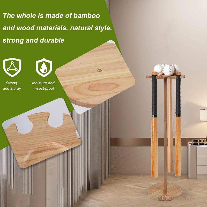 Wooden Baseball Bat Display Rack for Home or Umbrella Storage