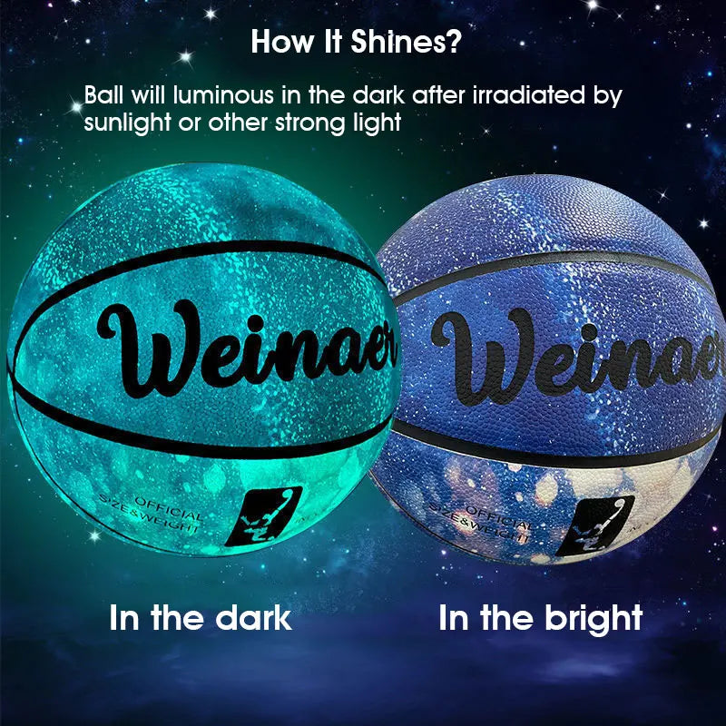 Glow-in-the-Dark Basketball – PU Soft Leather, Anti-Skid, Sizes 5-7