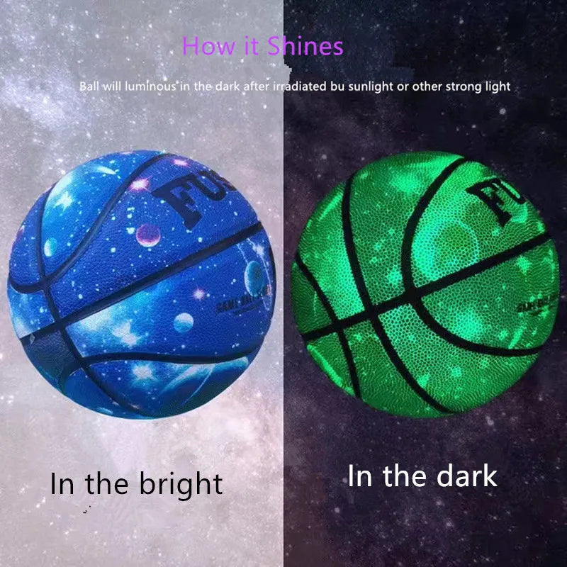 Glow-in-the-Dark Basketball – PU Soft Leather, Anti-Skid, Sizes 5-7