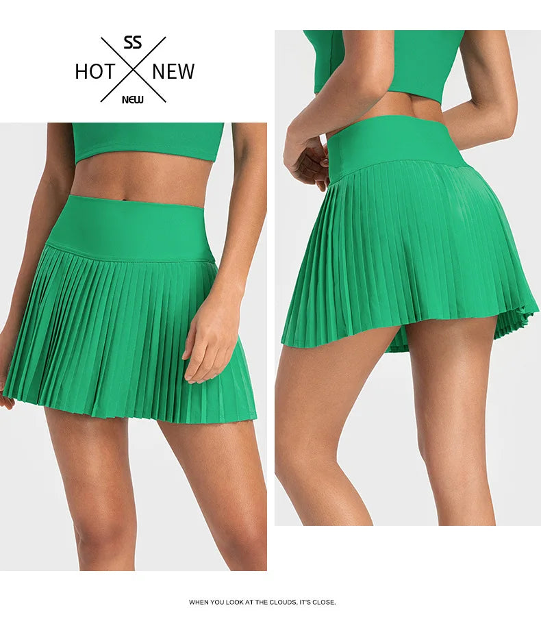 Women's High-Waist Tennis Skirt with Pockets & Quick-Dry