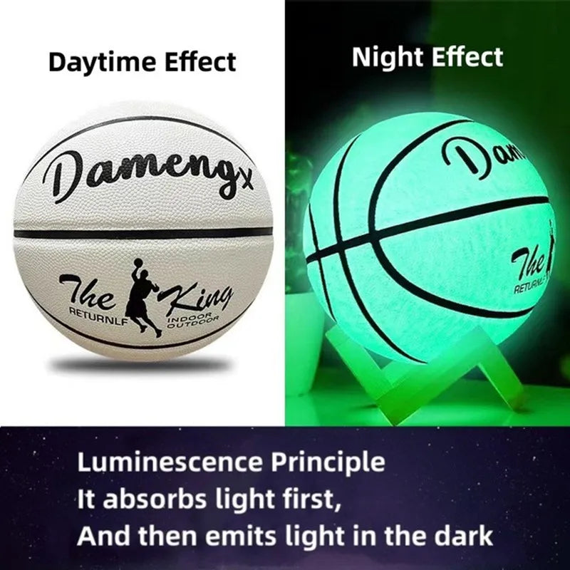 Glow-in-the-Dark Basketball – PU Soft Leather, Anti-Skid, Sizes 5-7