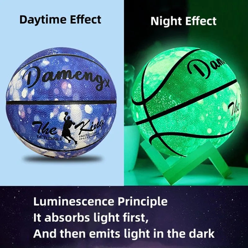 Glow-in-the-Dark Basketball – PU Soft Leather, Anti-Skid, Sizes 5-7