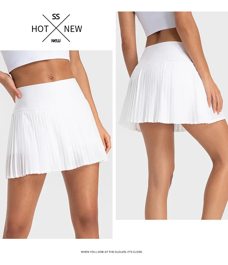 Women's High-Waist Tennis Skirt with Pockets & Quick-Dry