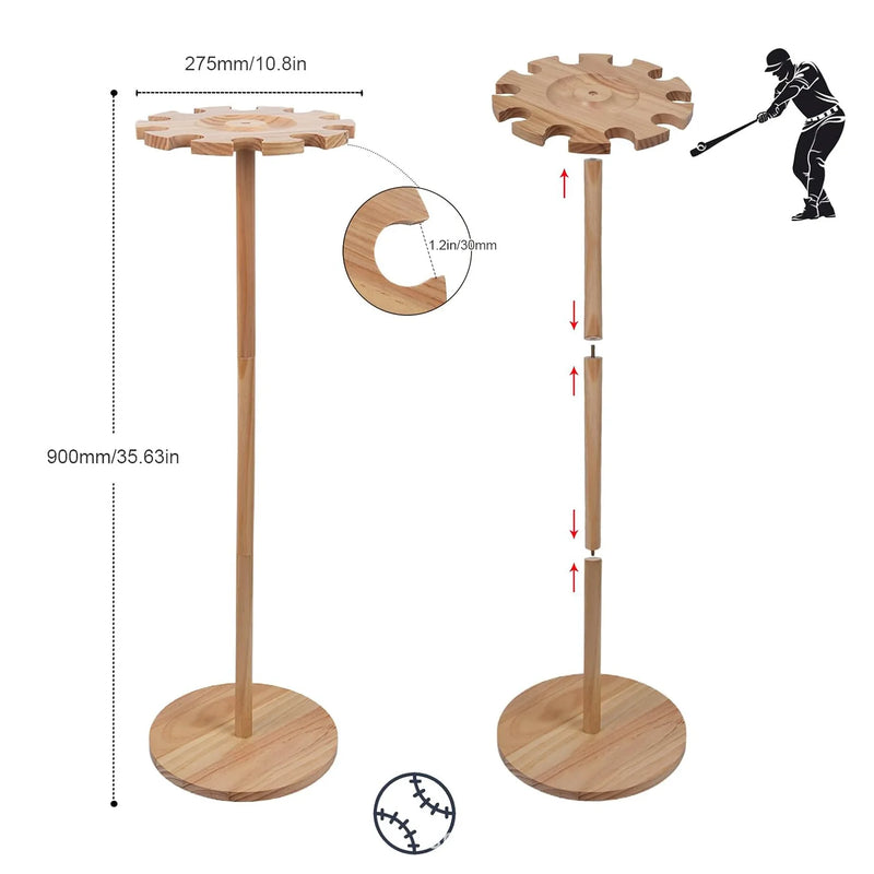 Wooden Baseball Bat Display Rack for Home or Umbrella Storage