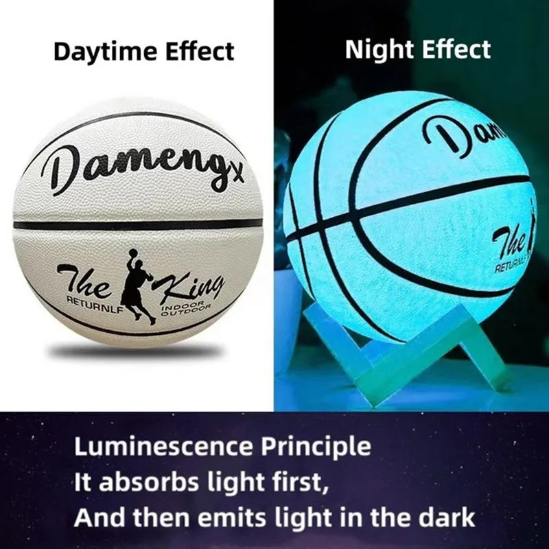 Glow-in-the-Dark Basketball – PU Soft Leather, Anti-Skid, Sizes 5-7