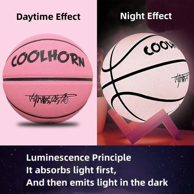 Glow-in-the-Dark Basketball – PU Soft Leather, Anti-Skid, Sizes 5-7