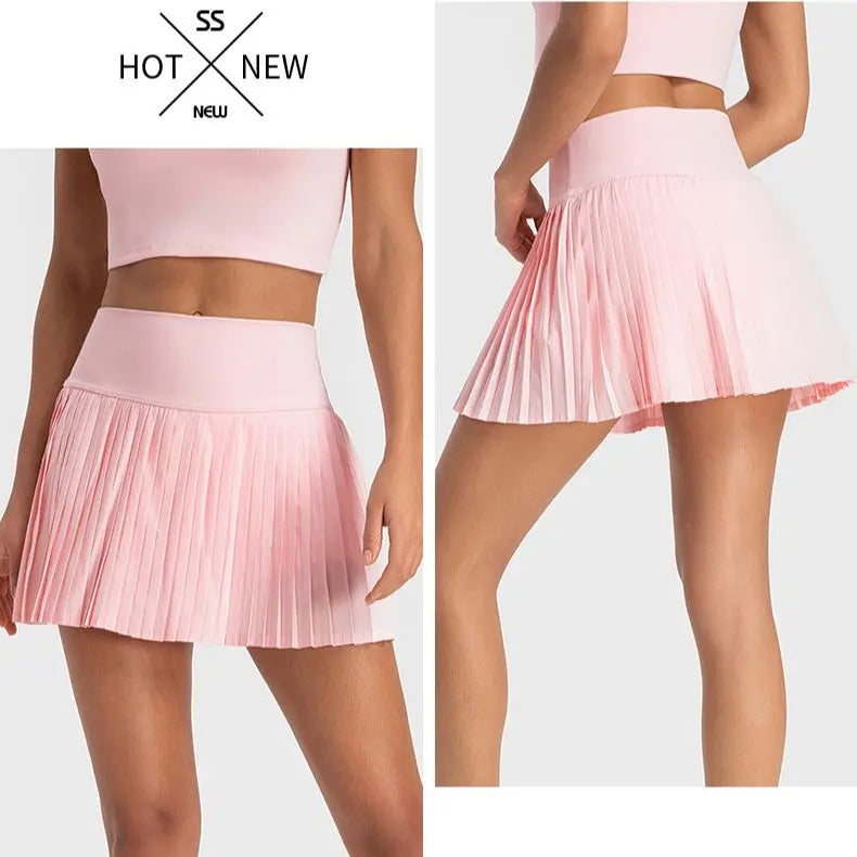 Women's High-Waist Tennis Skirt with Pockets & Quick-Dry