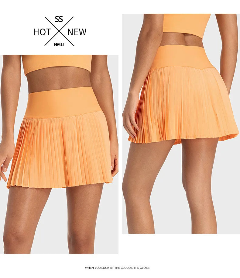 Women's High-Waist Tennis Skirt with Pockets & Quick-Dry