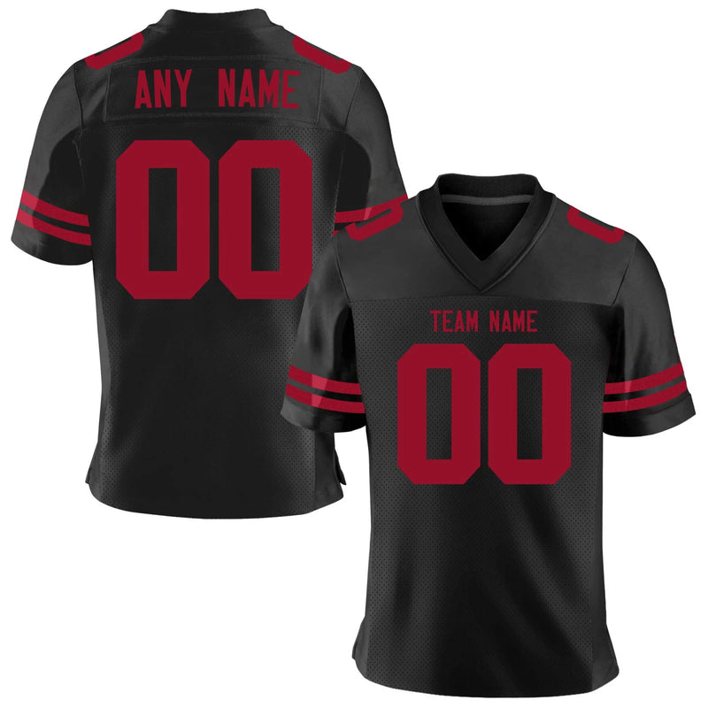 Custom Black Red Football Jersey – Personalized for All Ages